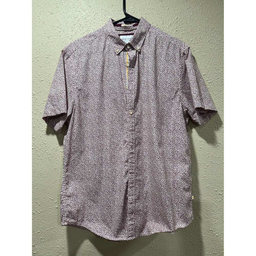 Denim & Flower Ricky Singh Mens Slim Fit Short Sleeve Floral Button Down Shirt L